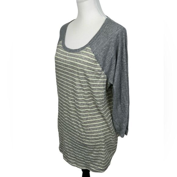 Evri Knit Top Plus Size 1X Striped 3/4 Sleeves Jersey Tunic Raglan Gray & Green - Picture 3 of 9